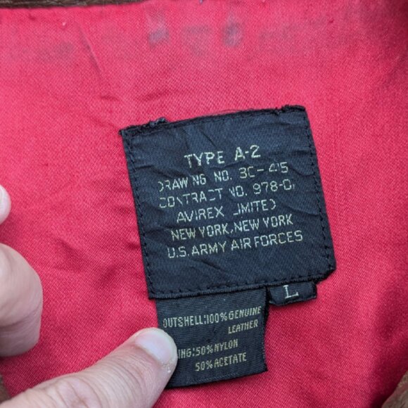 Vintage 1987 Avirex Flying Tiger Brown Leather Bomber Jacket Mens L - Picture 13 of 14